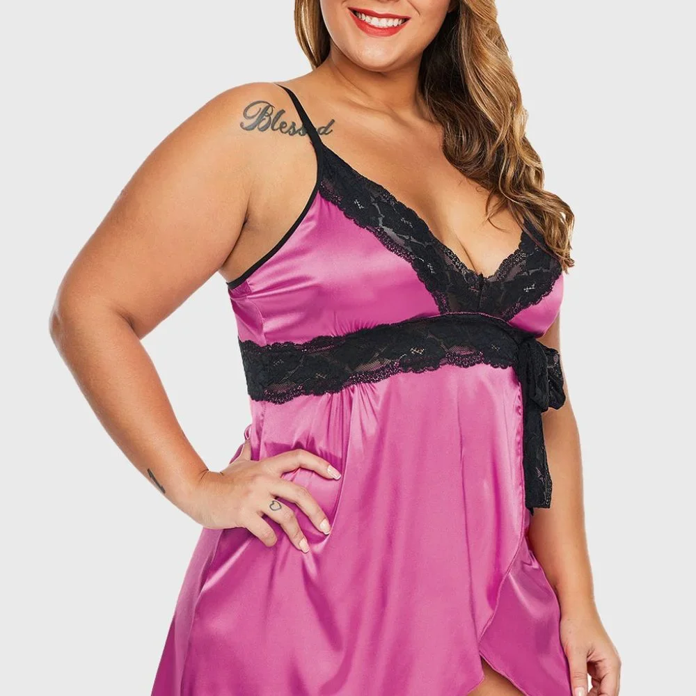 Rose Lace V Neckline Plus Size Babydoll - Picture 4 of 5